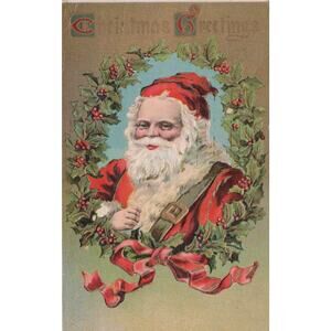 Santa Claus Old World Victorian Gold Trim Embossed Postcard 1909